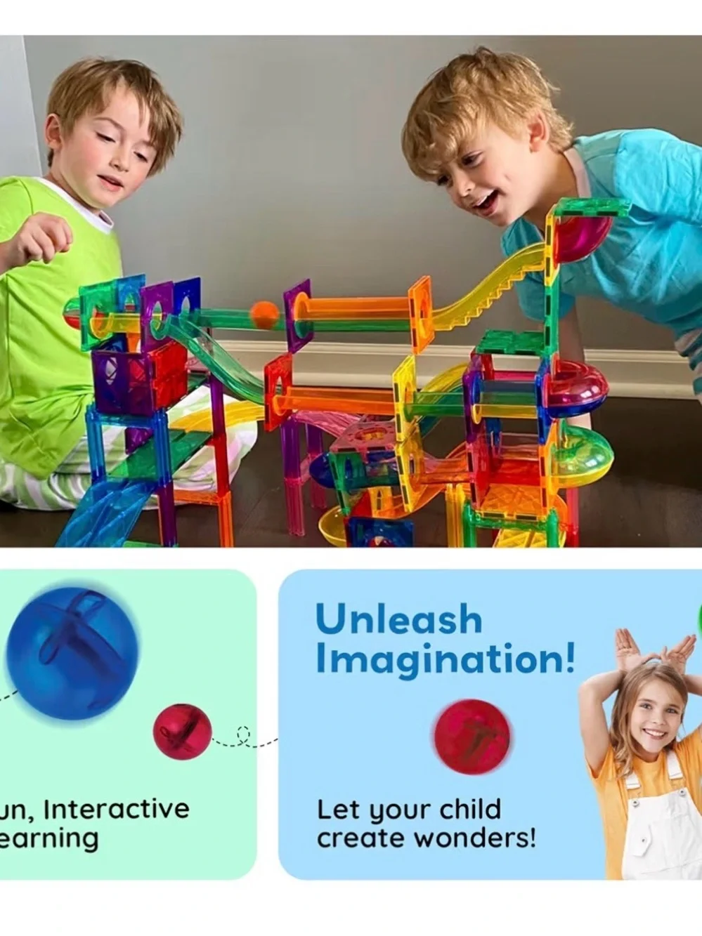 Picasso Tiles/Magnetic Tiles Multicolor Magnetic Marble Run Building Set